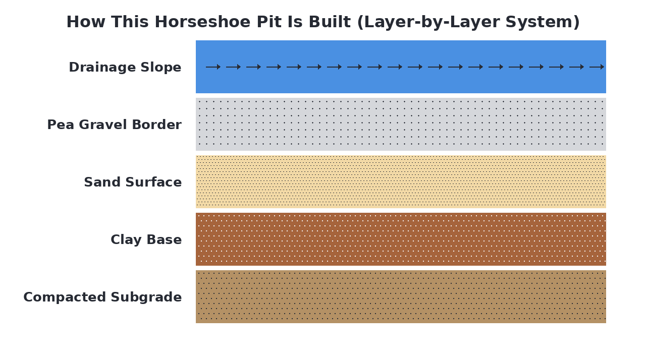 How This Horseshoe Pit Is Built (Layer-by-Layer System) diagram
