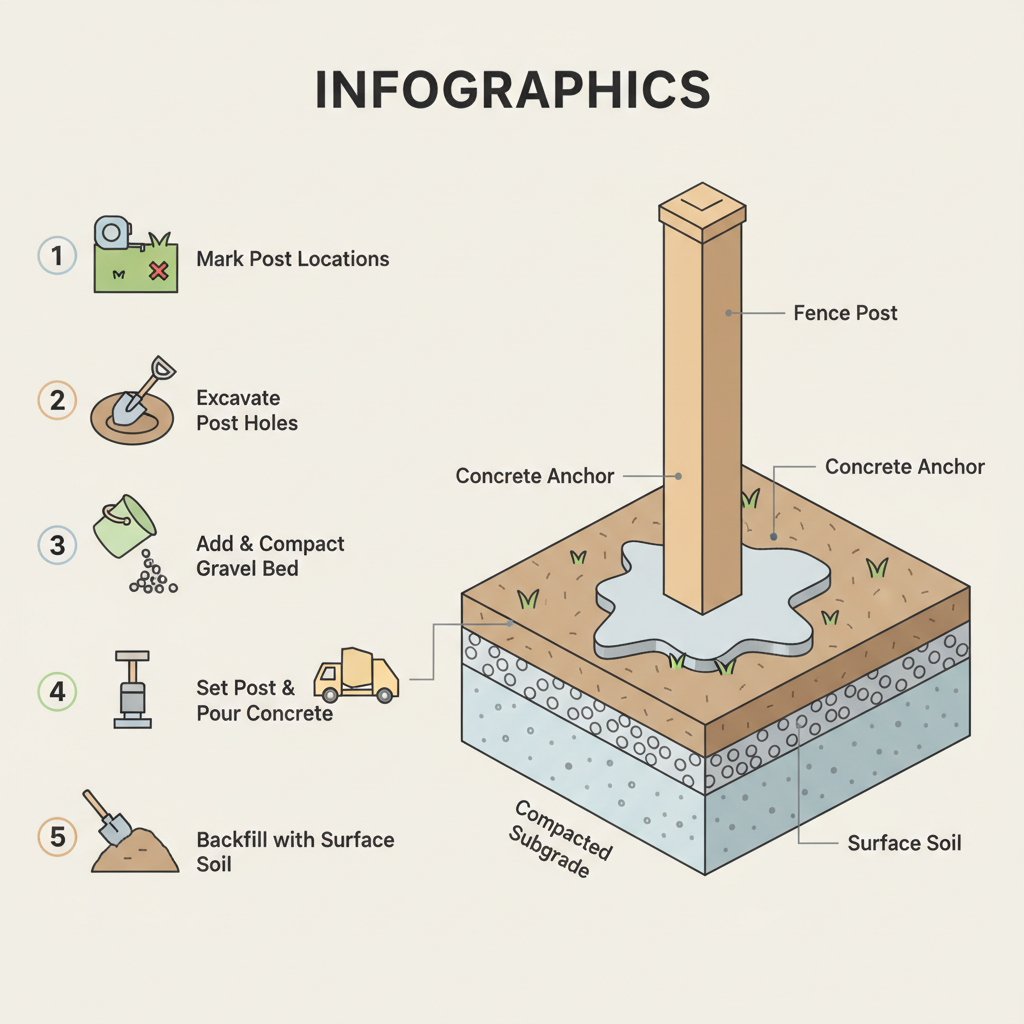 Gravel for Fence Post Holes: #57 Stone Volume per Post installation diagram