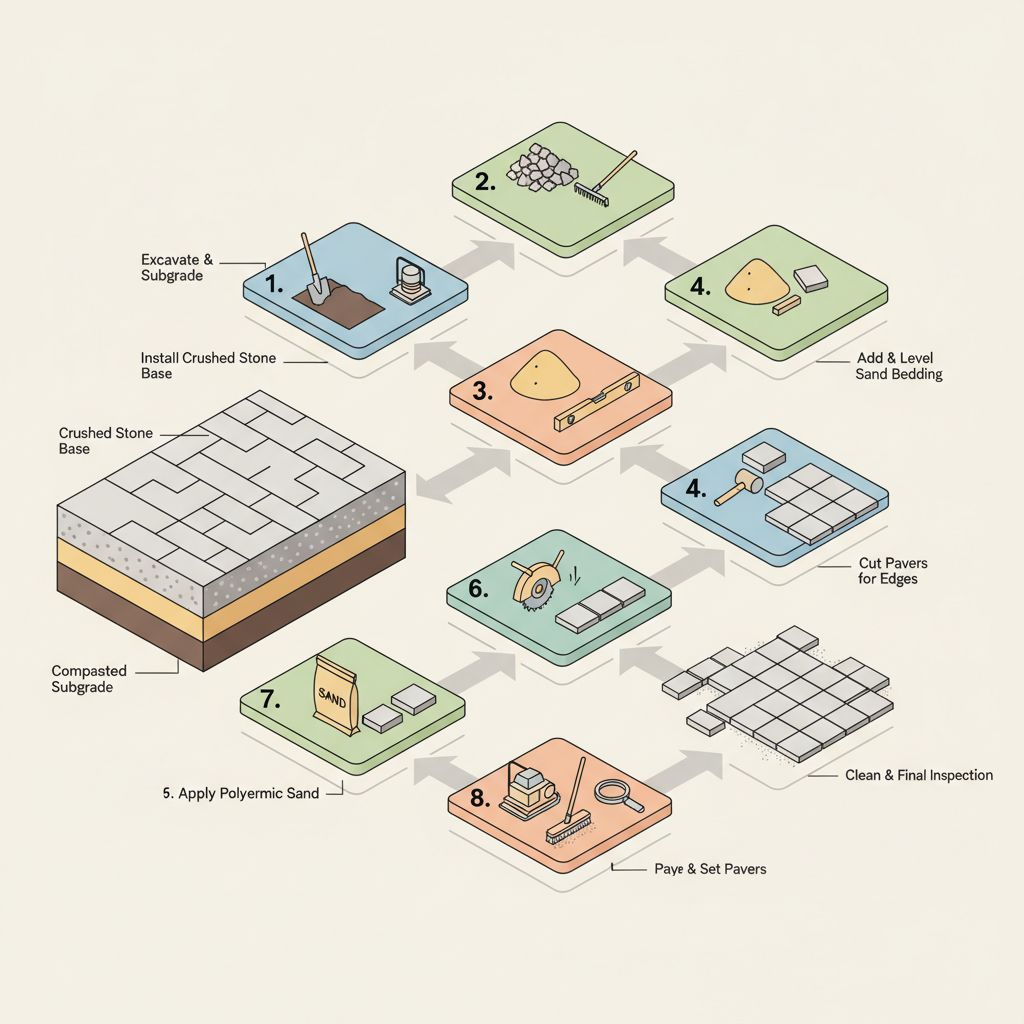 Paver Patio Base Layers: Road Base & Sand Depth Specs installation diagram